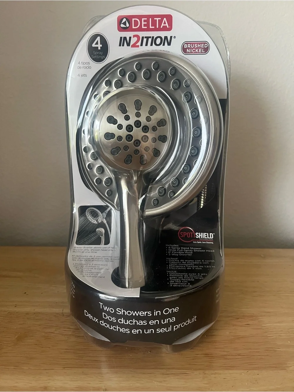 Delta Brushed Nickel Two-in-One Handheld and Fixed Shower Head